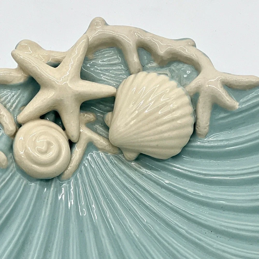 RAZ Imports Three Dimensional Clamshell Seashell Coral Starfish Small Aqua Dish